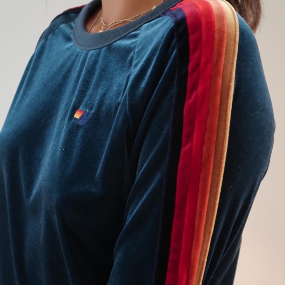 Aviator Nation / Emerald green Velvet Velour with Rainbow Stripes - Picture 2 of 9